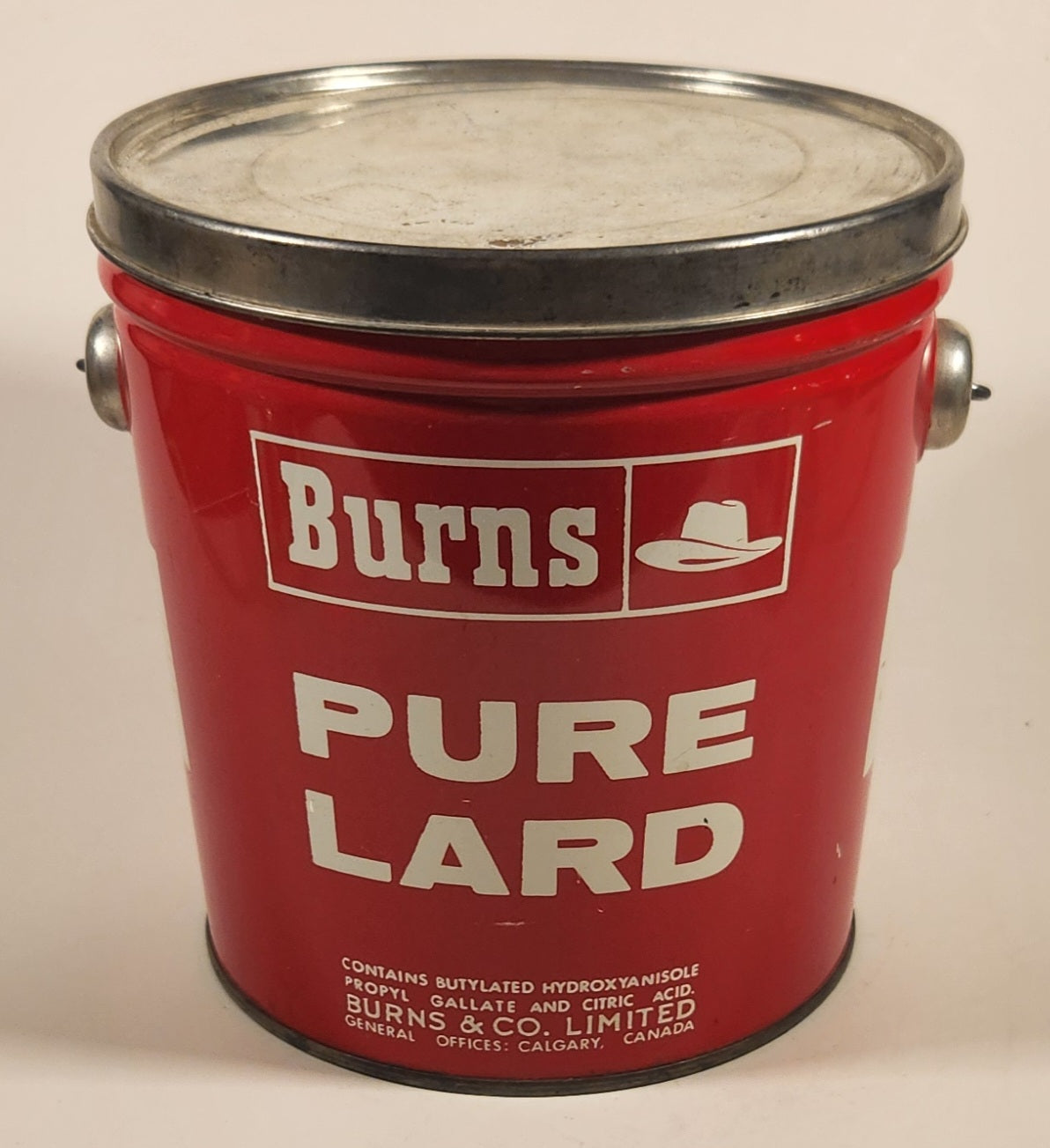 Vintage Burns & Co. Limited Calgary Canada Burns Pure Lard 3 Lbs Red Tin Metal Pail