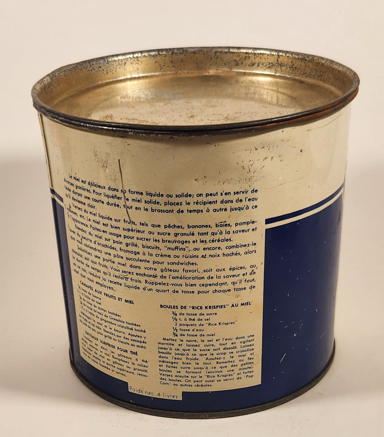 Vintage Pure Canadian Honey Blue and White Tin Metal Can 4