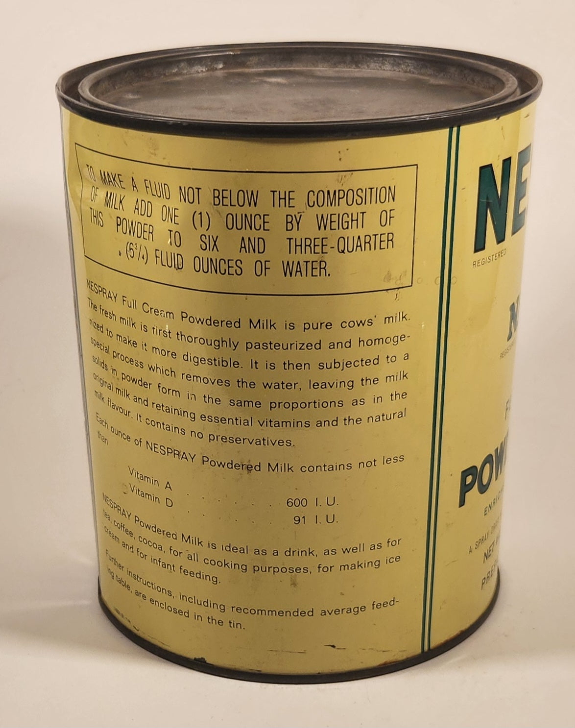 Rare Vintage Nestle Products Limited Nassau Bahamas Nespray Full Cream Powdered Milk Enriched With Vitamins A and D 2 1/2 Lb Tin Metal Can 5
