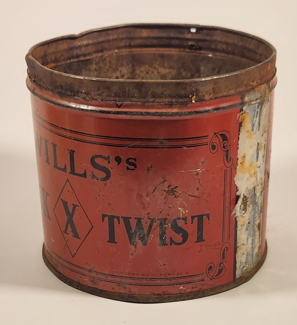 Rare Vintage Wills's Thick X Twist Tobacco Metal Can No Lid 3