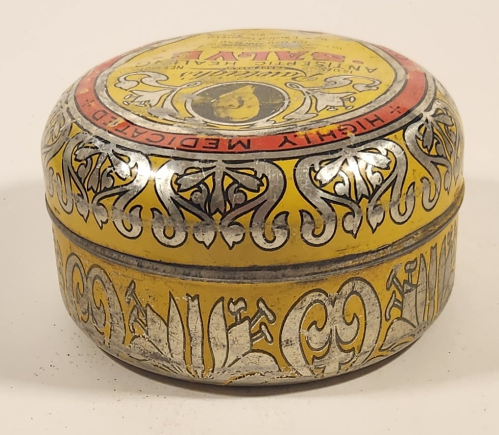 Vintage The W. T. Rawleigh Company Ltd Montreal Winnipeg Melbourne Willington Rawleigh's Antiseptic Healing Salve High Medicated Tin Metal Container 6