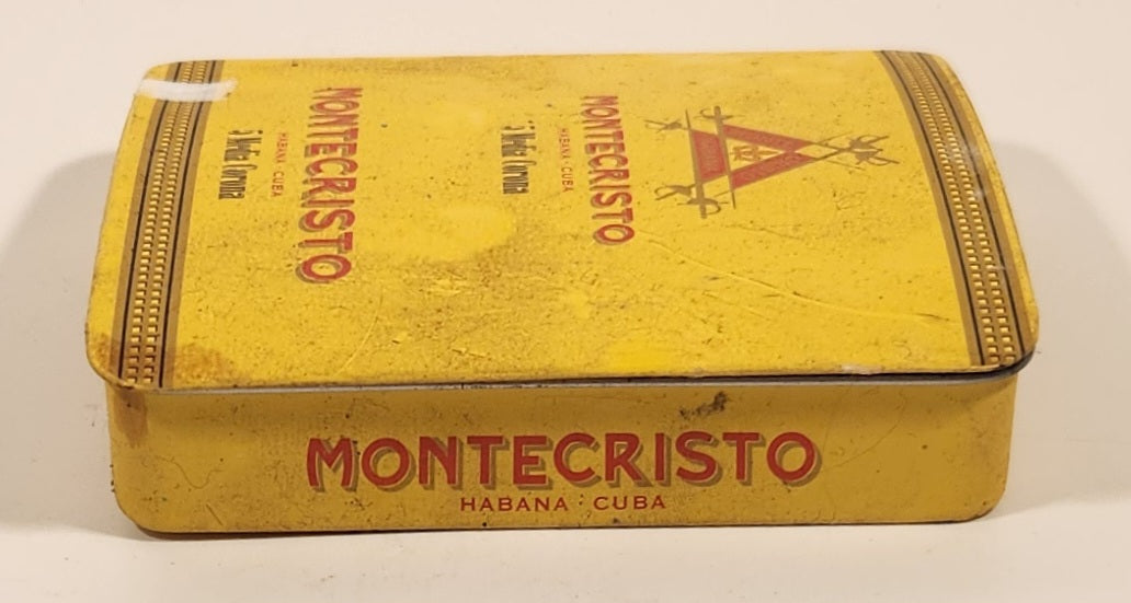 Montecristo Habana Cuba 5 Media Corona Yellow Tin Metal Cigar Case With Sliding Lid 3
