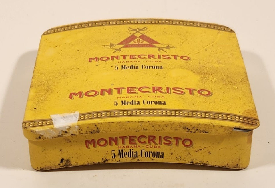 Montecristo Habana Cuba 5 Media Corona Yellow Tin Metal Cigar Case With Sliding Lid 4