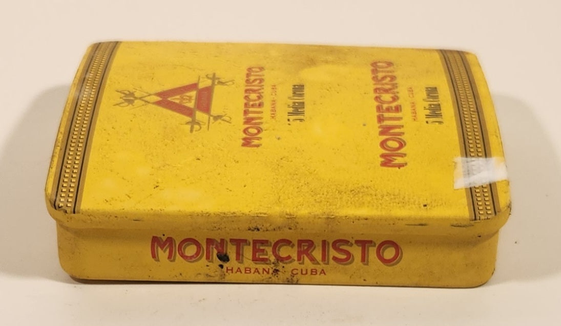Montecristo Habana Cuba 5 Media Corona Yellow Tin Metal Cigar Case With Sliding Lid 5