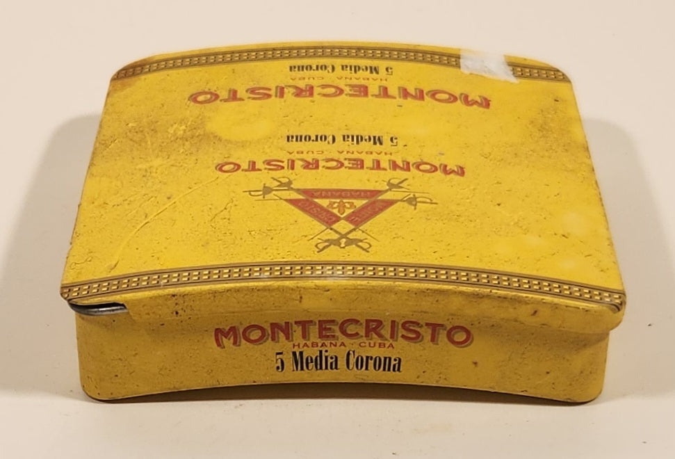 Montecristo Habana Cuba 5 Media Corona Yellow Tin Metal Cigar Case With Sliding Lid 6
