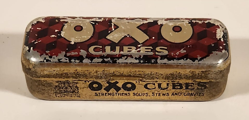 Antique Oxo Brand Cubes Red Tin Metal Container 2