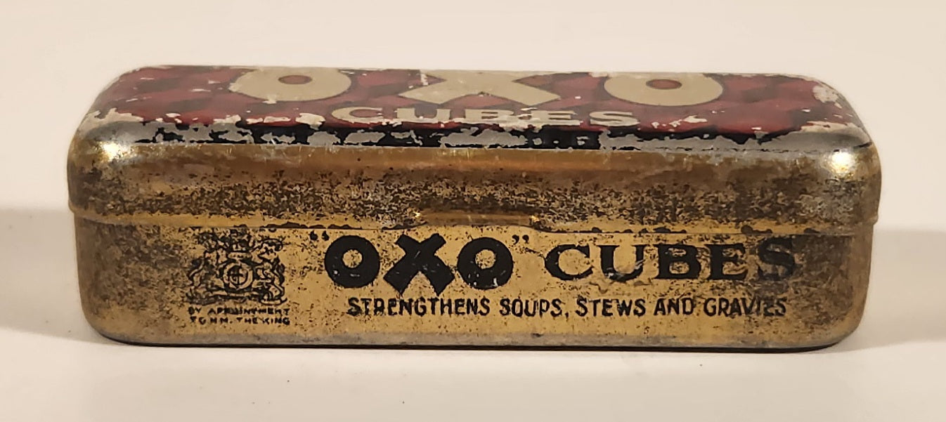 Antique Oxo Brand Cubes Red Tin Metal Container 3