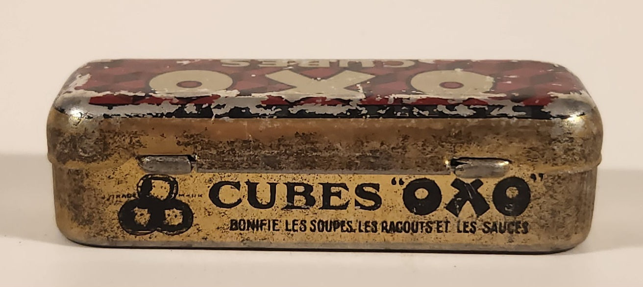 Antique Oxo Brand Cubes Red Tin Metal Container 5