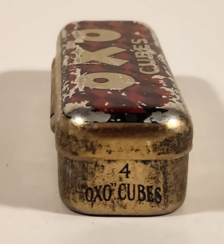 Antique Oxo Brand Cubes Red Tin Metal Container 6
