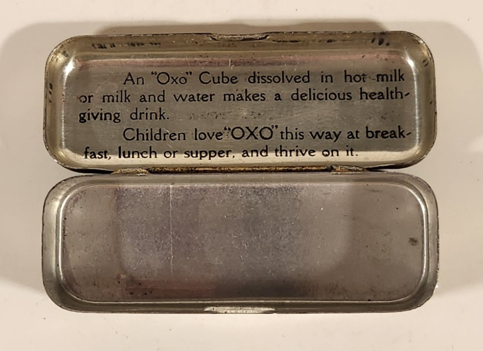Antique Oxo Brand Cubes Red Tin Metal Container 7