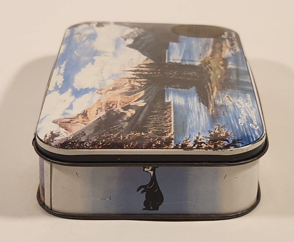 Rare Vintage Maligne Lake Canadian Rockies Jasper Parks Alberta Canada Jasper The Bear Variety Toffee Hinged Tin Metal Container 7