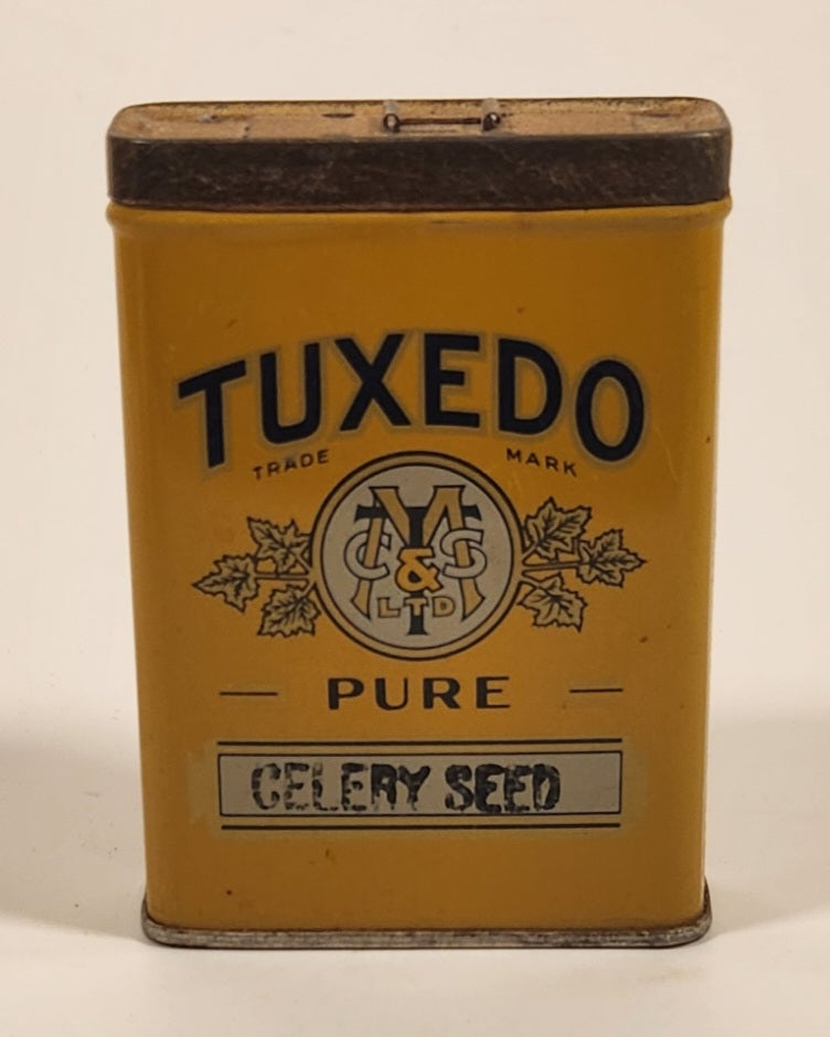 Vintage Tuxedo Pure Celery Seed Yellow 3 1/4" Tall Tin Metal Spice Container 3