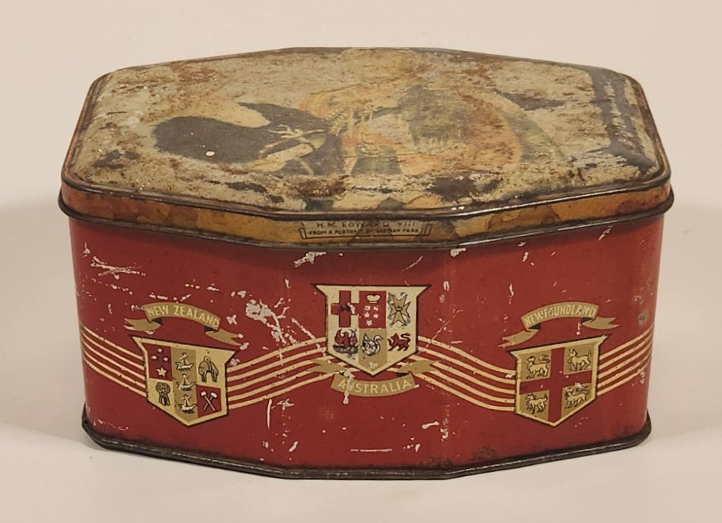 Antique 1937 H. M. King Edward VIII Commemorative Hinged Tin Metal Container