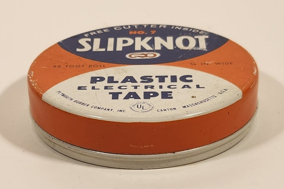 Vintage Plymouth Rubber Company Canton Massachusetts Slipknot No. 7 Plastic Electrical Tape Tin Metal Container 2