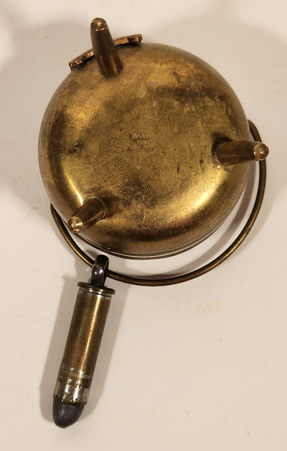 Rare Vintage Vancouver Canada Enamel Maple Leaf Brass Cauldron with Bullet Hanging From The Handle 10