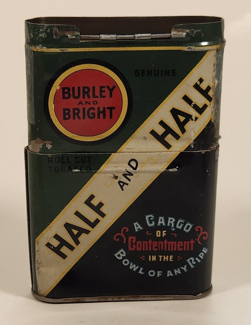 Antique 1930 The American Tobacco Company Burley & Bright Genuine Roll Cut Tobacco Half And Half A Cargo Of Contentment In The Bowl Of Any Ripe Tin Container 3