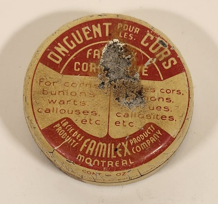 Vintage Familex Montreal Onguent Pour Les Cors Ointment For Corns Tin Metal Container