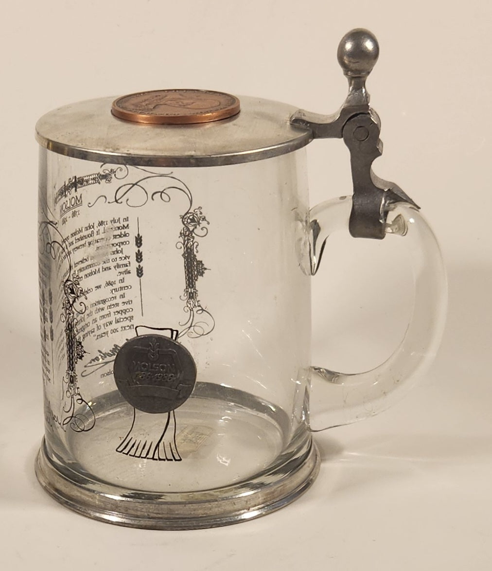 Rare Rastal Molson 1786-1986 200th Annivesary Founder John Molson Clear Glass Beer Mug with Metal Lid 2