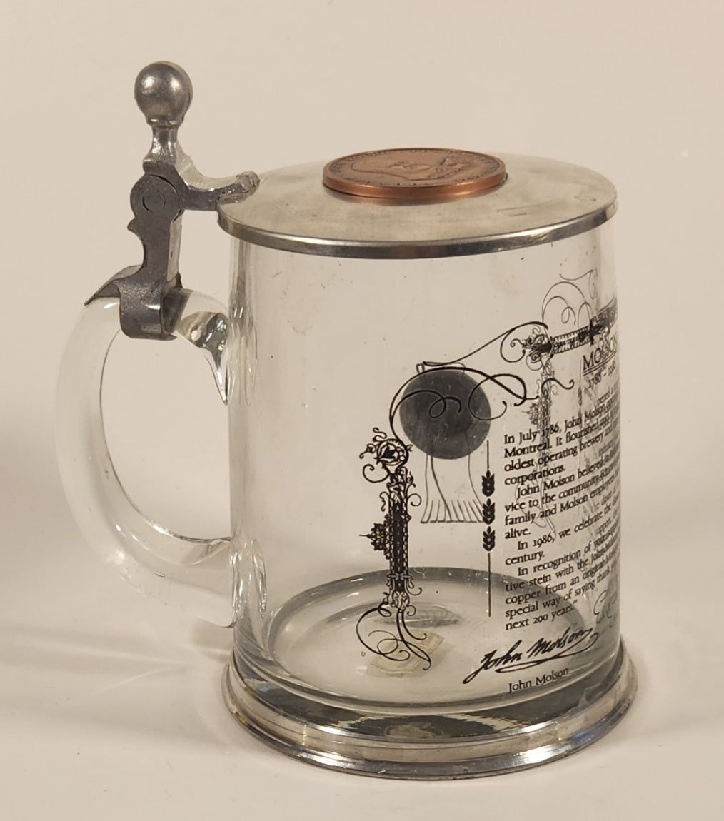Rare Rastal Molson 1786-1986 200th Annivesary Founder John Molson Clear Glass Beer Mug with Metal Lid 4