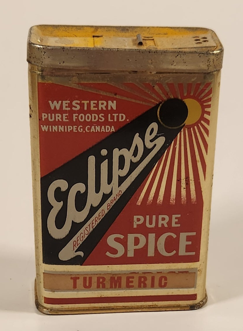 Rare Antique Western Pure Foods Ltd Winnipeg Canada Eclipse Pure Spice Turmeric Tin Metal Container Near Full 3