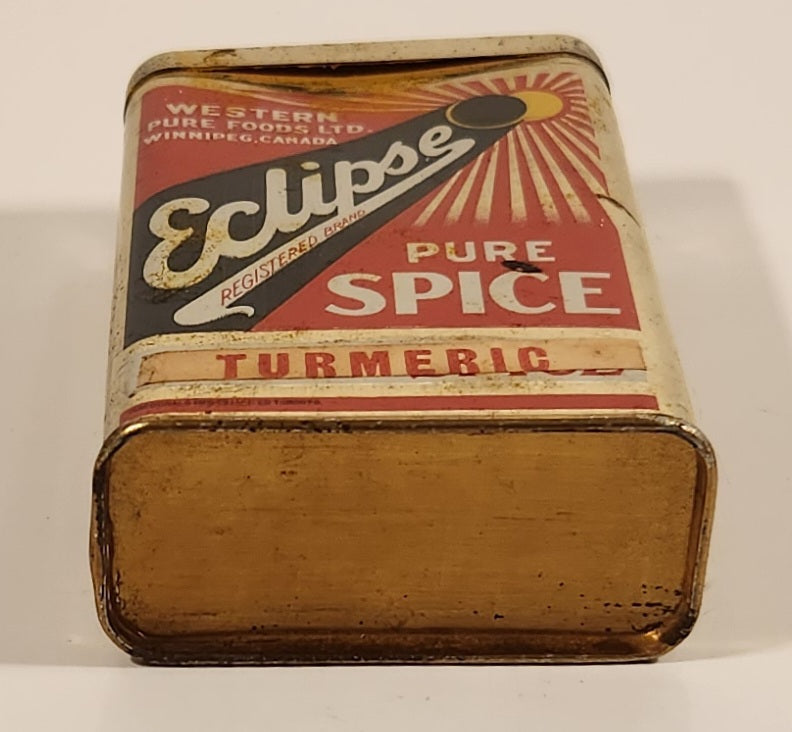 Rare Antique Western Pure Foods Ltd Winnipeg Canada Eclipse Pure Spice Turmeric Tin Metal Container Near Full 6