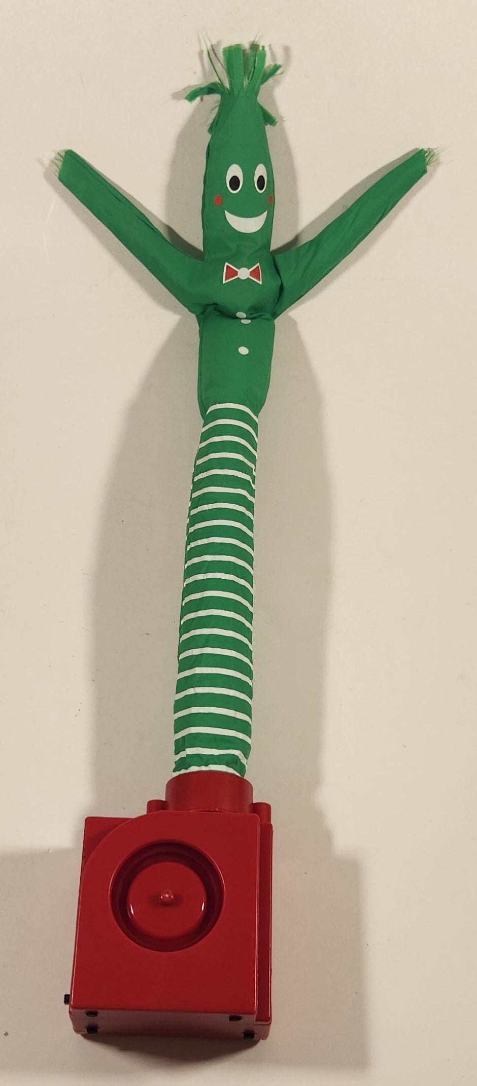 Wacky Waving Inflatable Tube Guy Green White Striped Red Plastic Base Toy