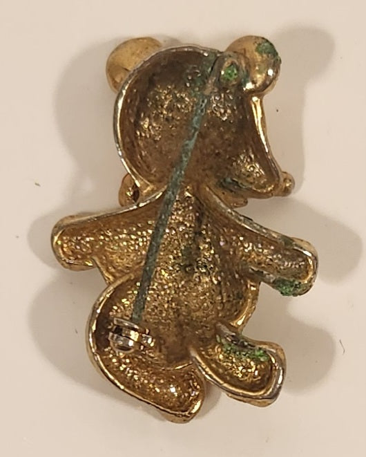 Gold Tone Teddy Bear with Red Bow Metal Brooch Pin 2