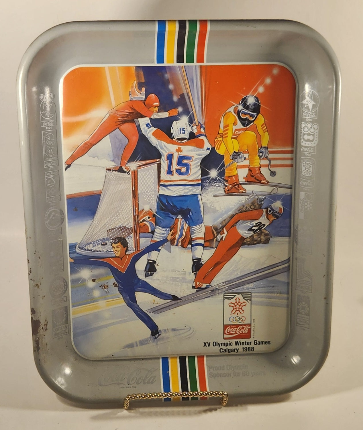 Vintage 1988 Enjoy Coca-Cola XV Olympic Winter Games Calgary Metal Beverage Serving Tray Canadian Edition