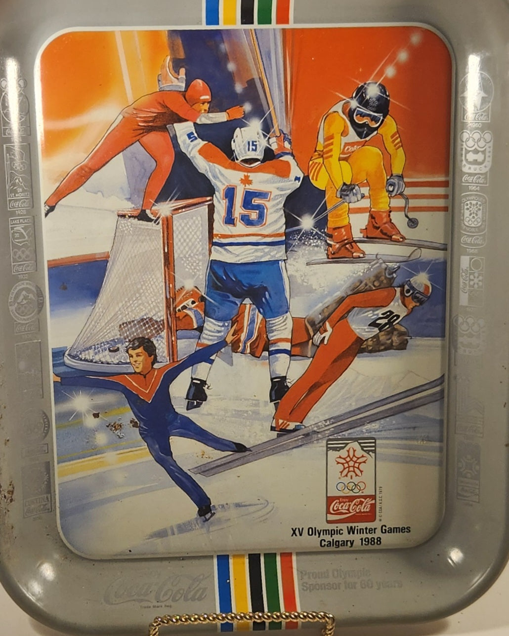 Vintage 1988 Enjoy Coca-Cola XV Olympic Winter Games Calgary Metal Beverage Serving Tray Canadian Edition 2