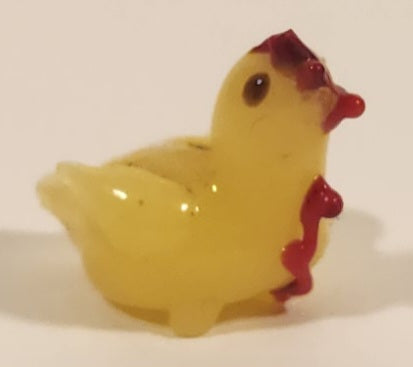 Yellow Chicken Hen Miniature Tiny 5/8" Hand Blown Glass Figurine 4