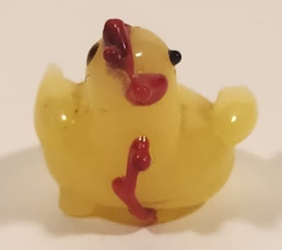 Yellow Chicken Hen Miniature Tiny 5/8" Hand Blown Glass Figurine