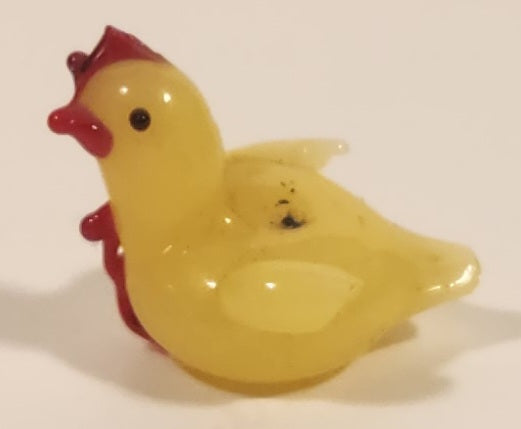 Yellow Chicken Hen Miniature Tiny 5/8" Hand Blown Glass Figurine 2