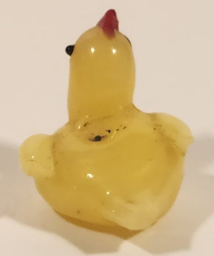 Yellow Chicken Hen Miniature Tiny 5/8" Hand Blown Glass Figurine 3