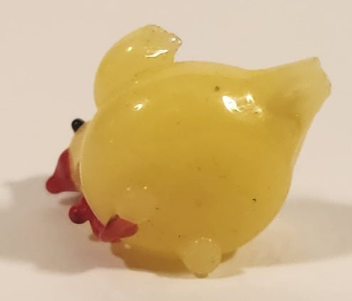 Yellow Chicken Hen Miniature Tiny 5/8" Hand Blown Glass Figurine 5