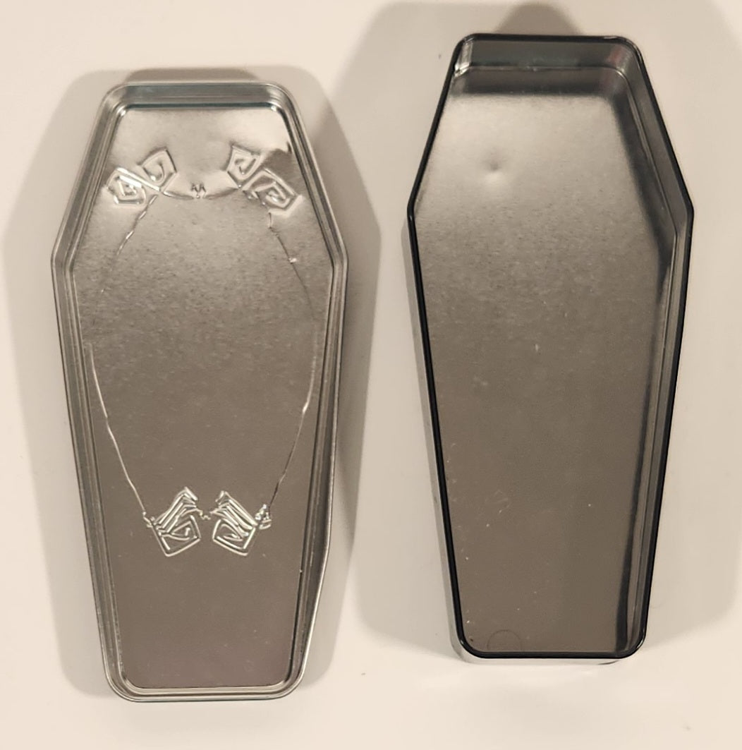 2024 Tim Burton's Nightmare Before Christmas Jack Skellington and Sally Coffin Shaped Embossed Tin Metal Container 3