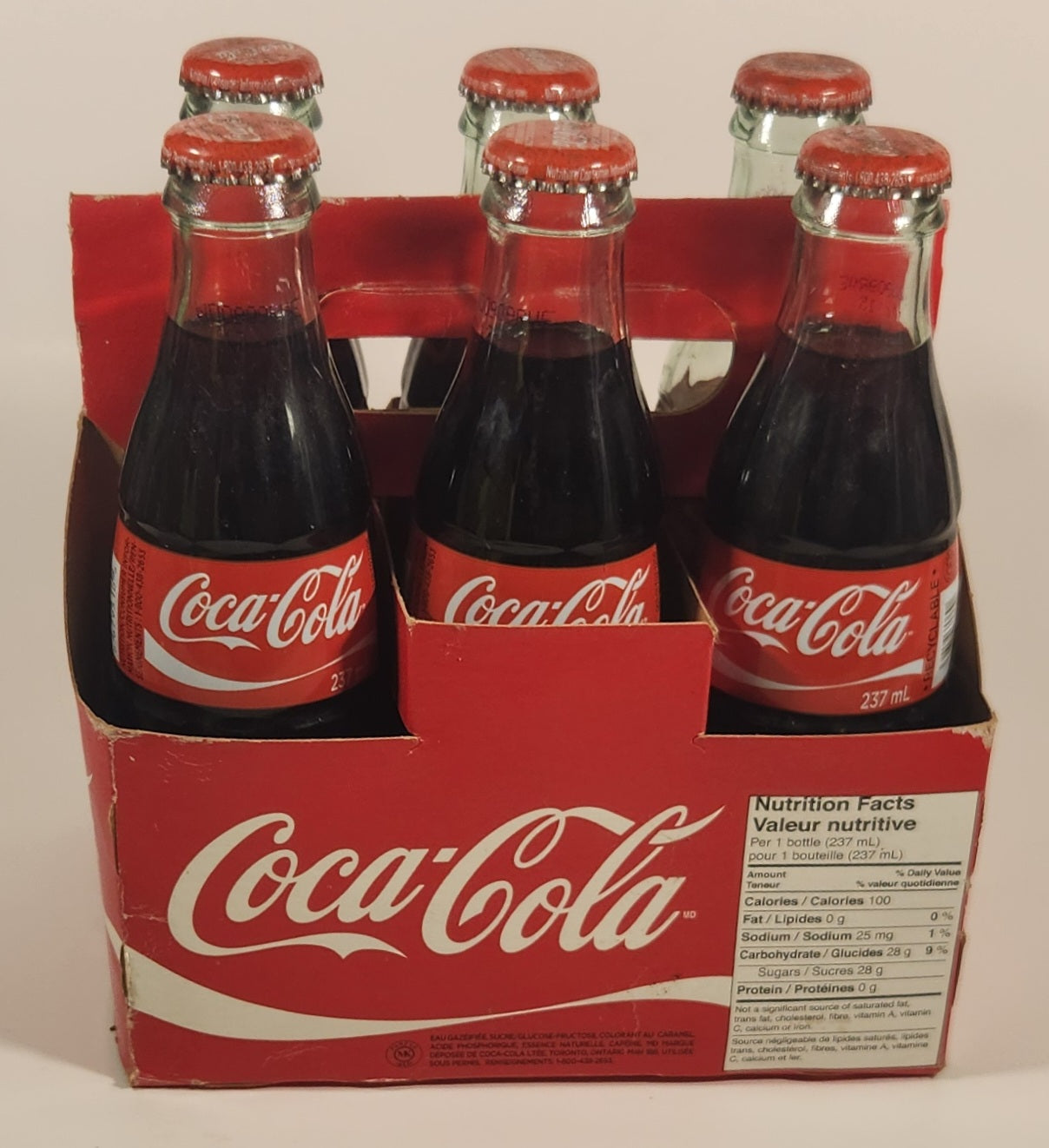 1990s Coca-Cola 6-Pack of Full Never Opened 237 mL Glass Bottles with Paper Carrier 4