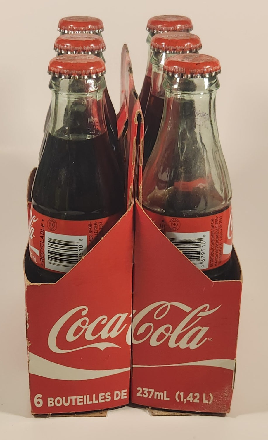1990s Coca-Cola 6-Pack of Full Never Opened 237 mL Glass Bottles with Paper Carrier 5