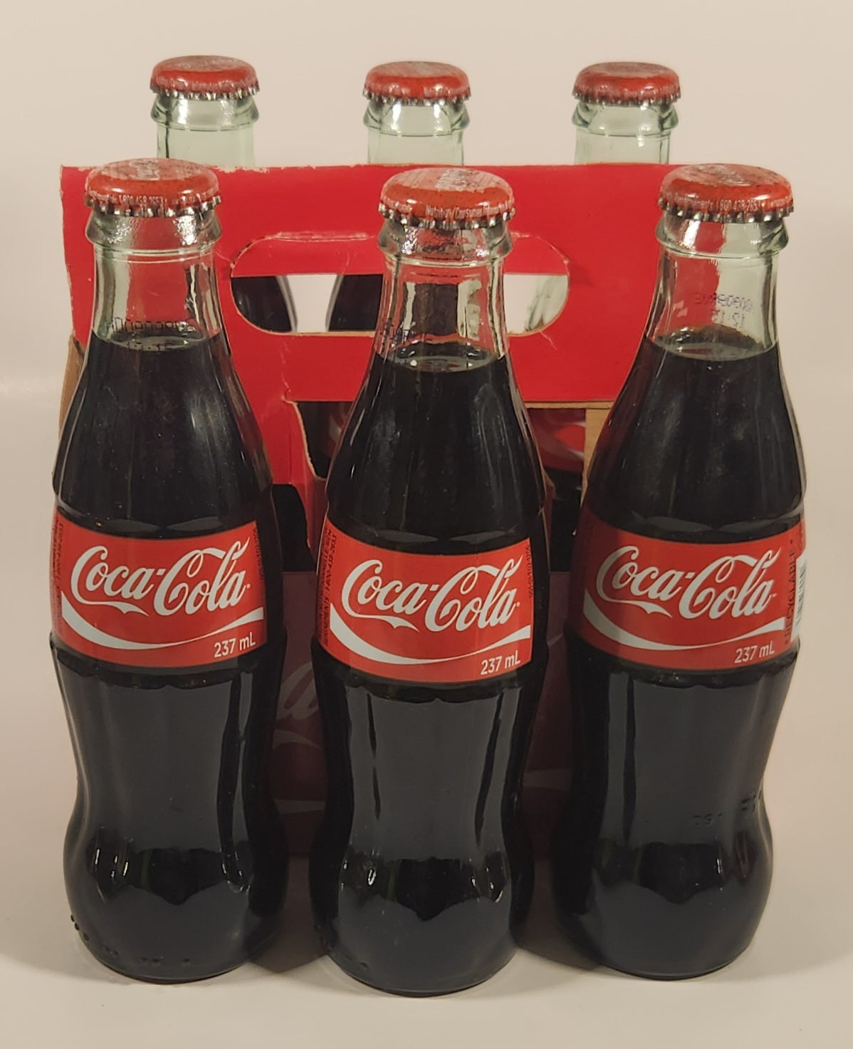 1990s Coca-Cola 6-Pack of Full Never Opened 237 mL Glass Bottles with Paper Carrier 6