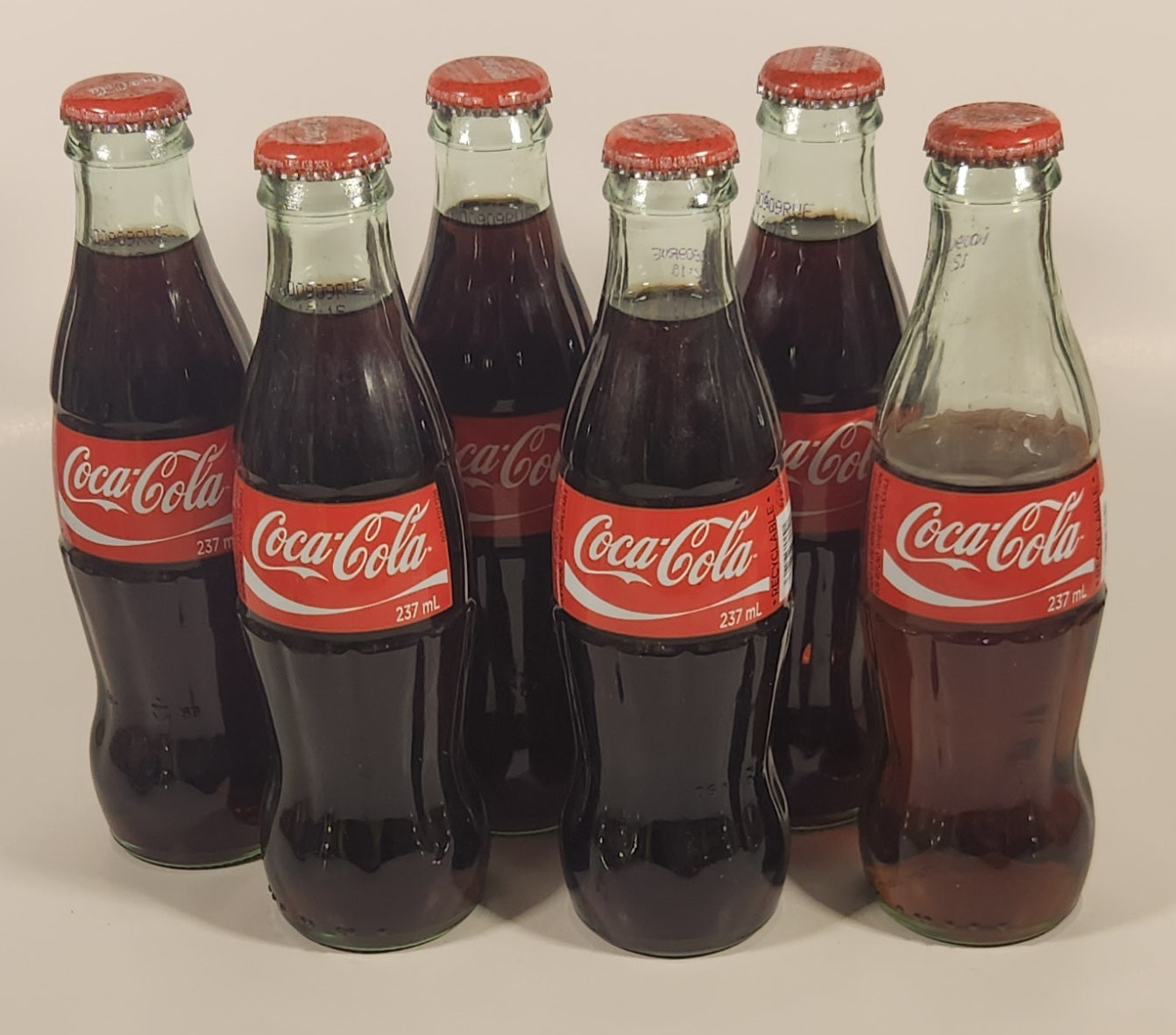 1990s Coca-Cola 6-Pack of Full Never Opened 237 mL Glass Bottles with Paper Carrier 7