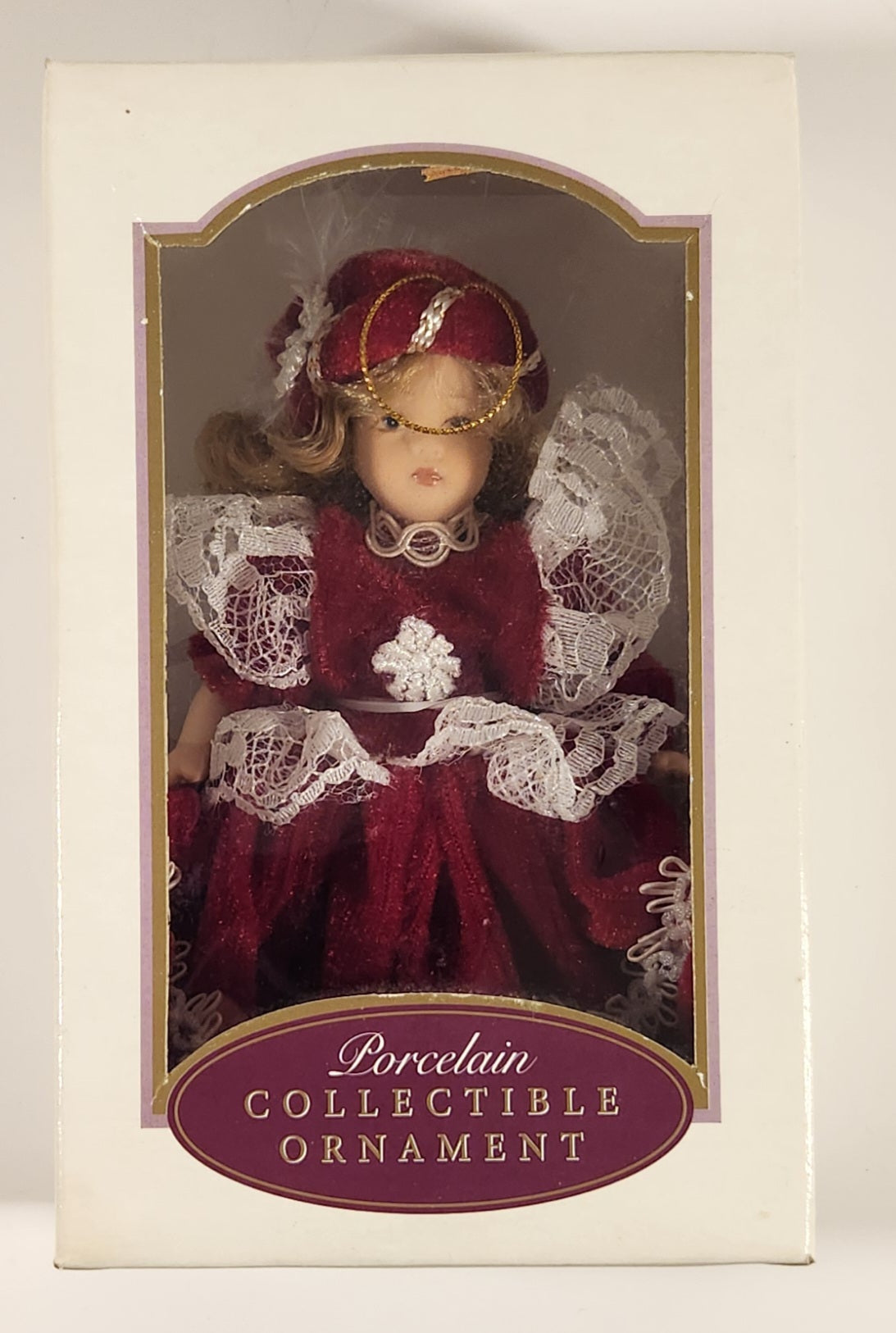 DG Creations Hand Painted European Style Poseable Porcelain Doll in Red Dress 5" Ornament New in Box