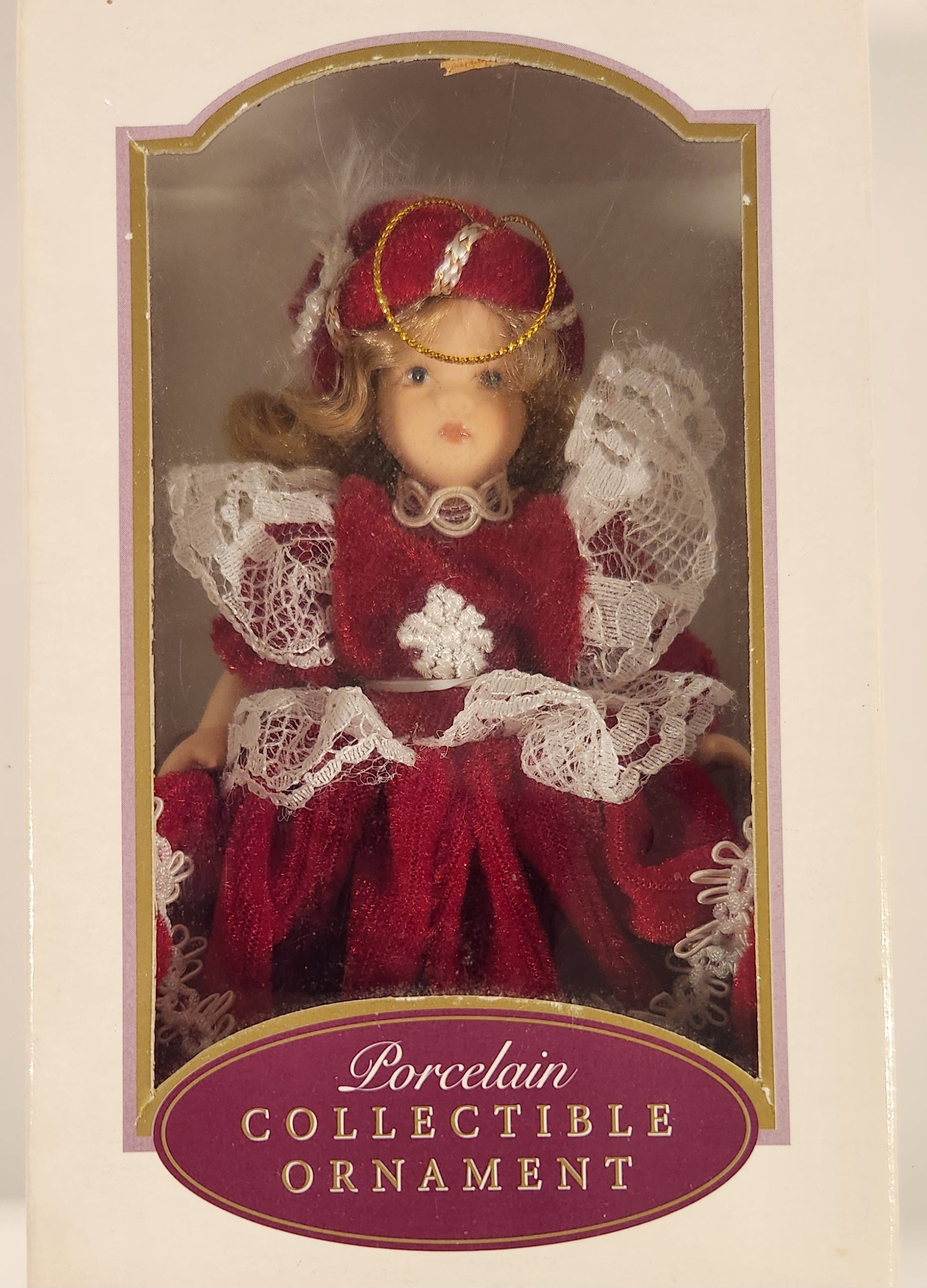 DG Creations Hand Painted European Style Poseable Porcelain Doll in Red Dress 5" Ornament New in Box 2