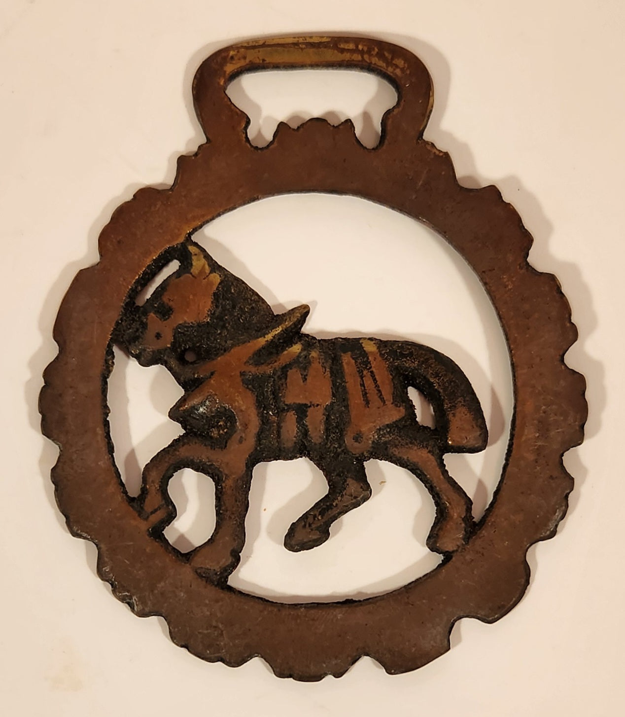Antique Trotting Shire Horse Themed Horse Brass Medallion 3 1/4" x 3 3/4"