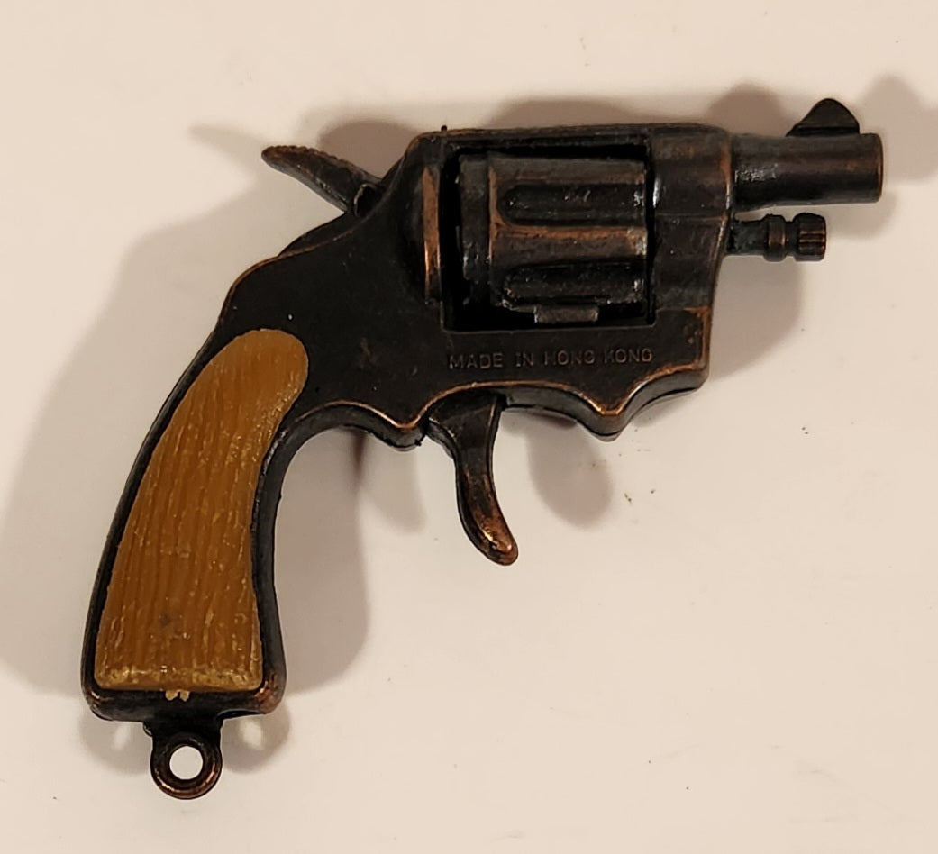 Vintage Hand Gun Revolver Miniature Metal Cap Gun Keychain Charm Made in Hong Kong 3