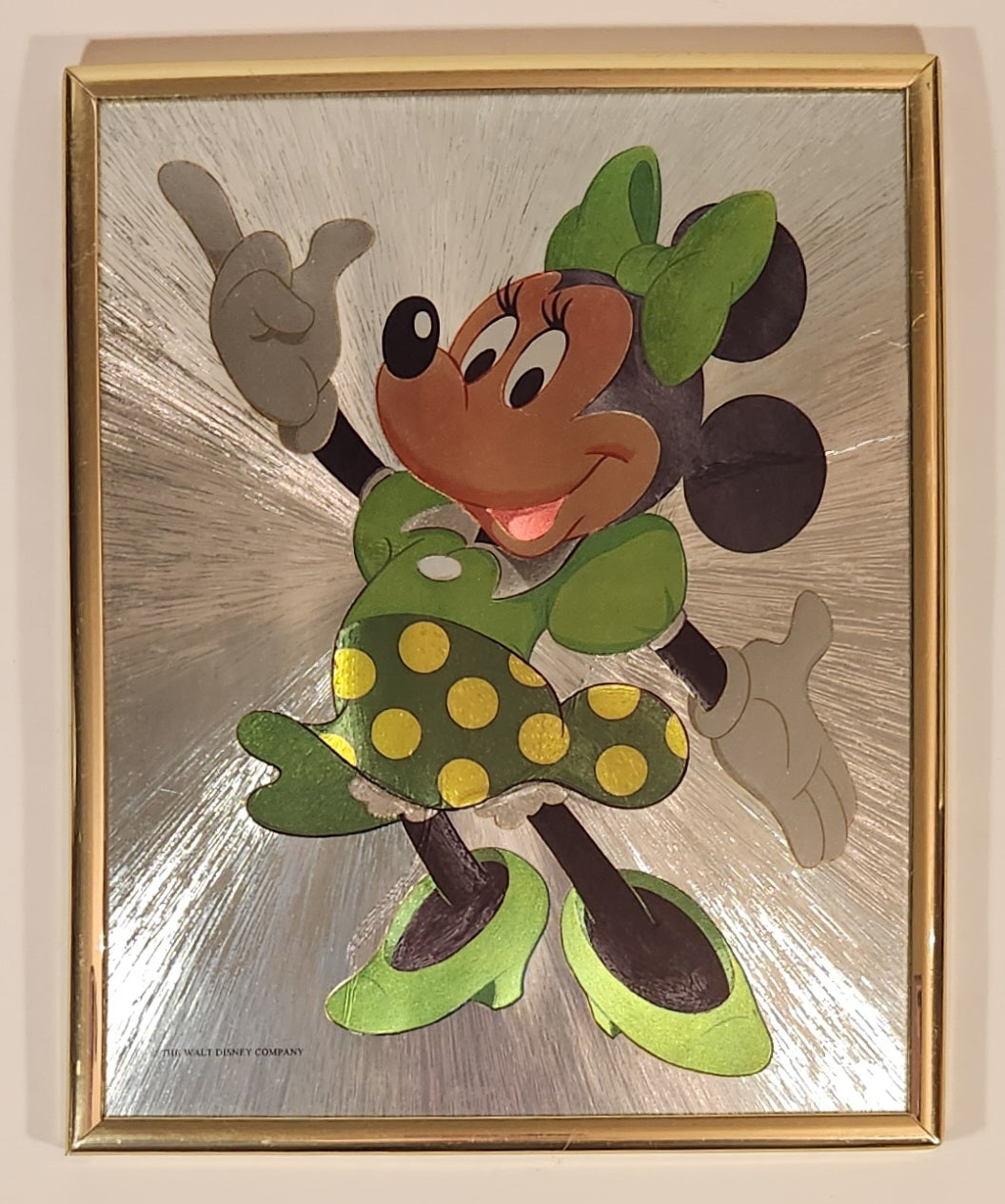 The Walt Disney Company Magic Effects Minnie Mouse in Bright Green White Polka Dot Dress 8 1/4" x 10 1/4" Frame Shiny Reflective Art Print Picture 2