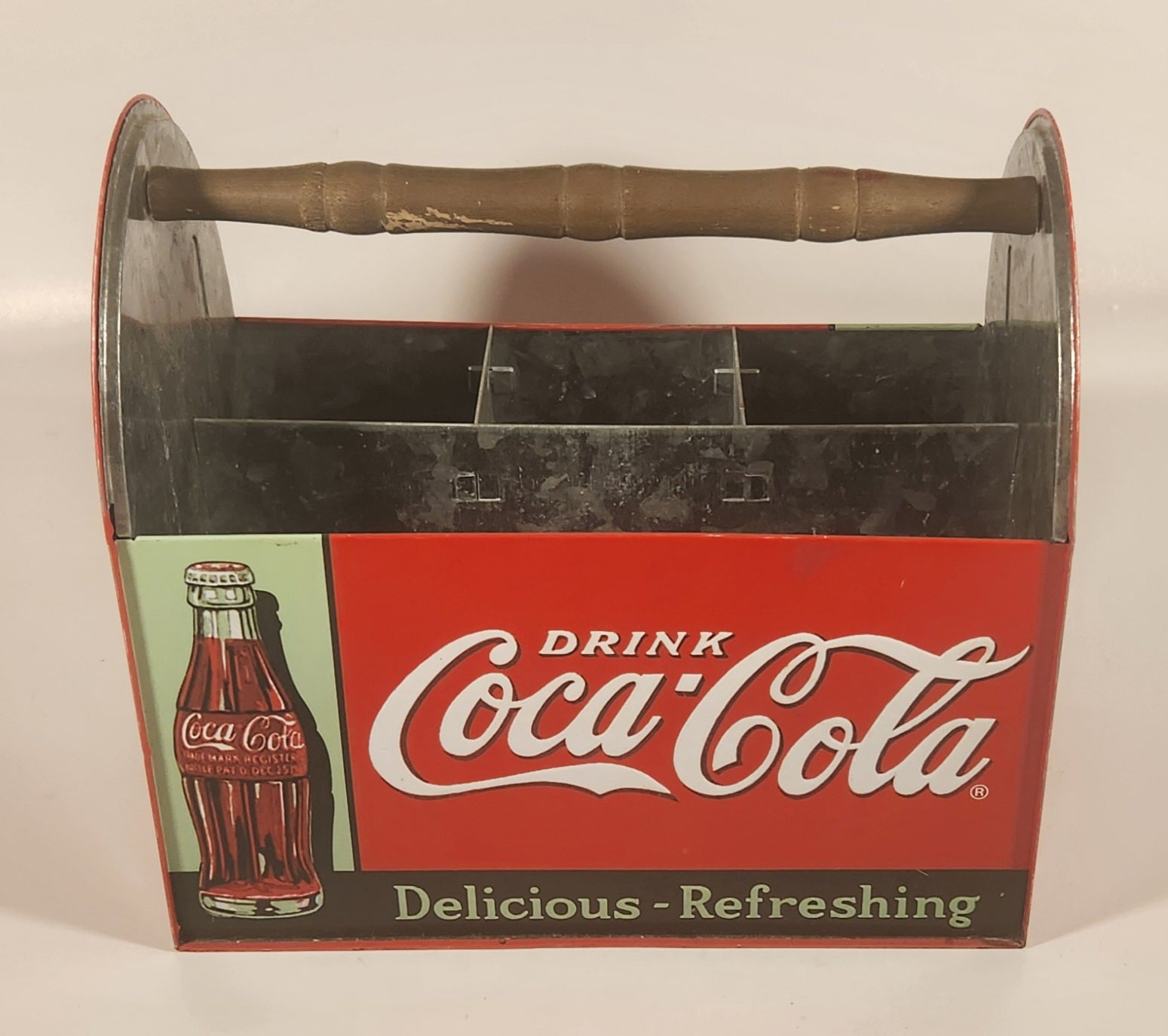Drink Coca Cola Delicious Refreshing Galvanized Metal Drink Carrying Case with Wood Handle 4