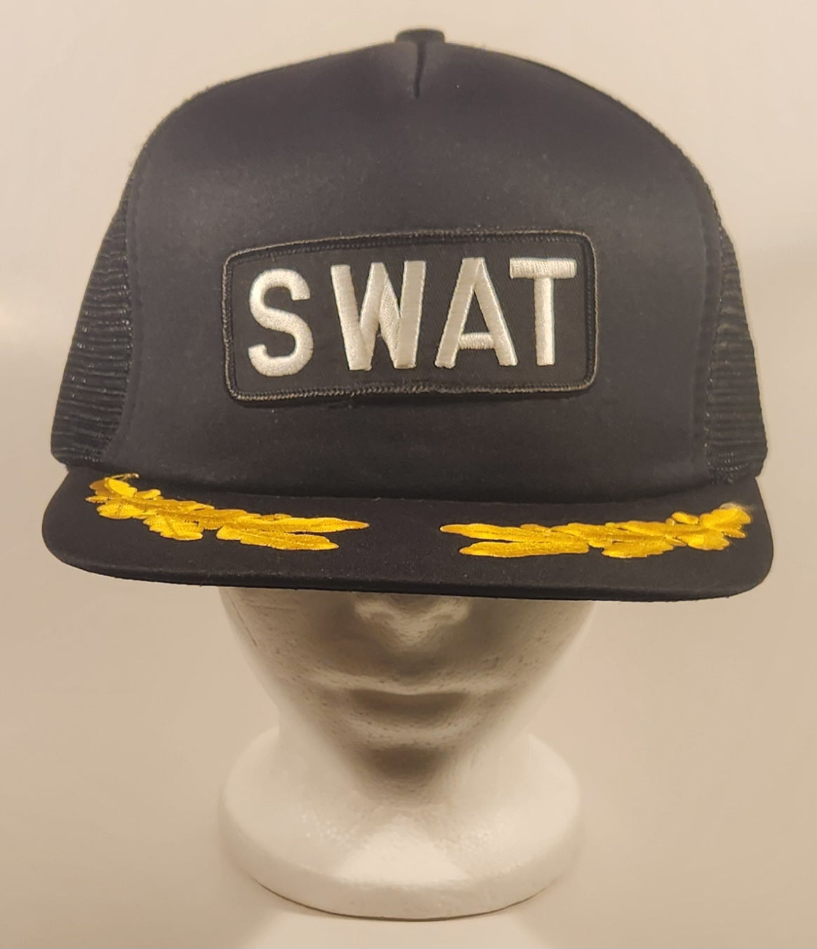 Vintage 1980s International Insignia SWAT Black Snapback Mesh Trucker Cap Hat