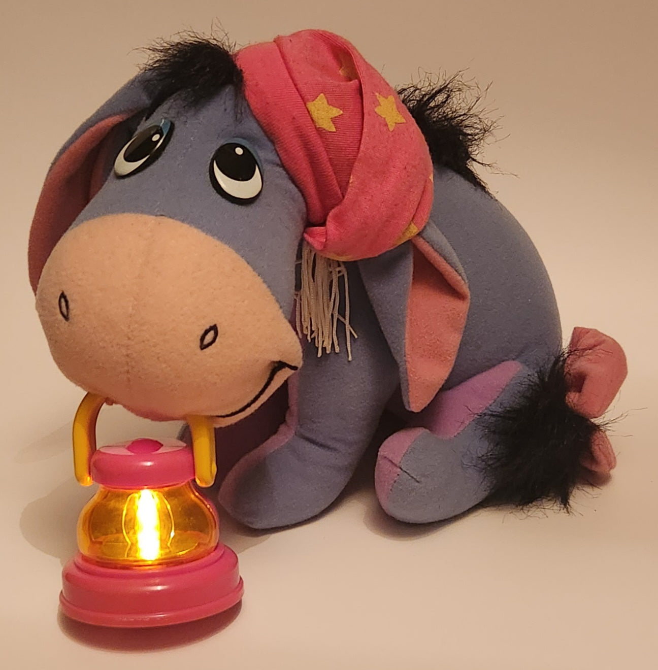 1998 Mattel Disney Winnie The Pooh Eeyore with Light Up Lantern 8" Stuffed Plush Toy
