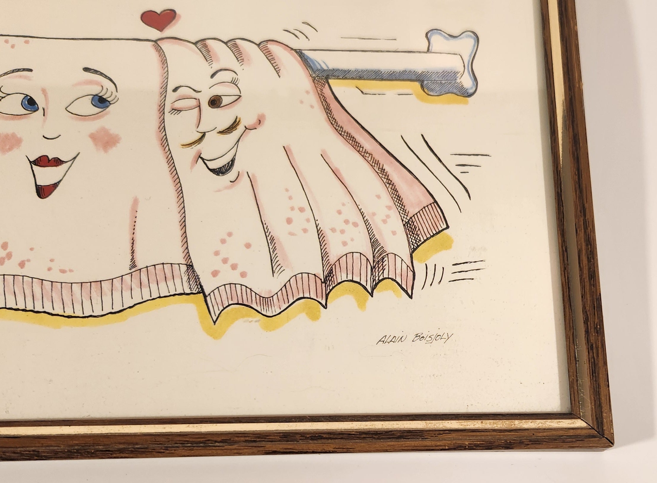 Vintage 1980s Alain Boisjoly Male and Female Towel Couple 8" x 10" Framed Art Print 3