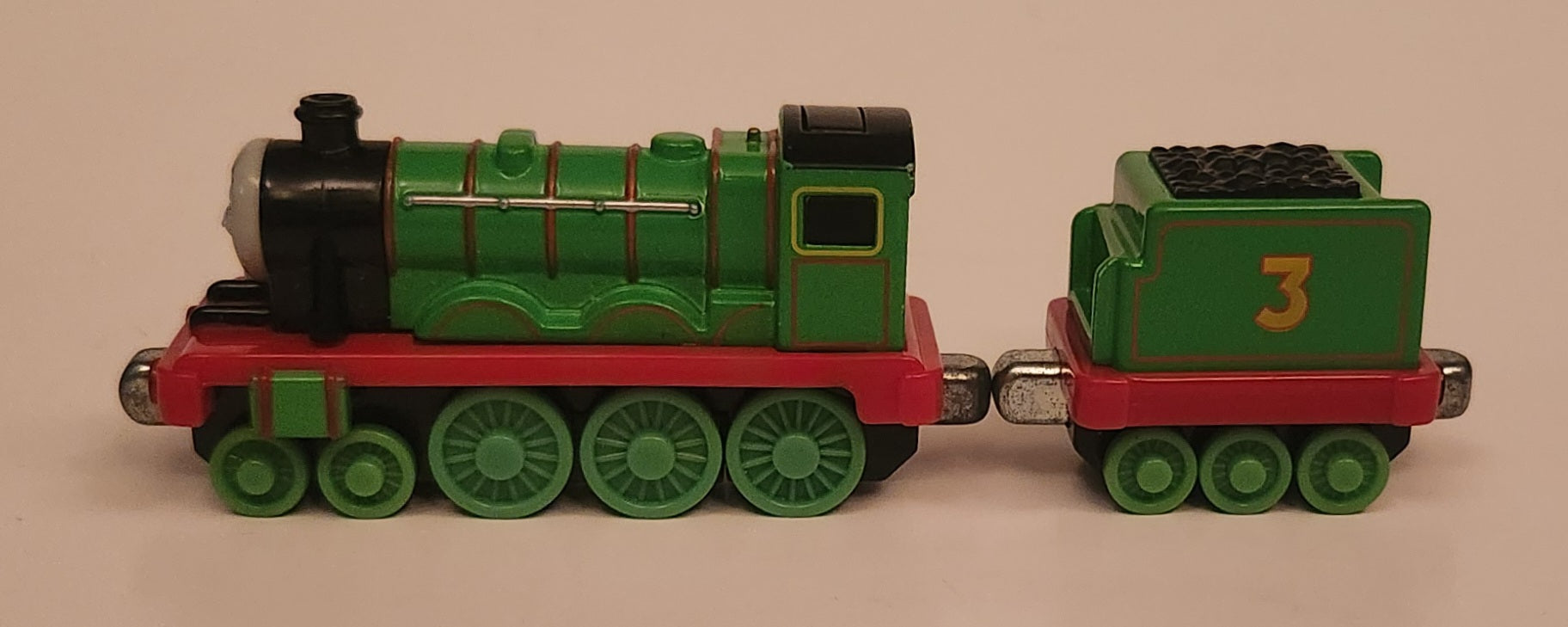 2009 Mattel Gullane Thomas The Train & Friends Take n Play #3 Henry With Henry's Tender Coal Car Green Magnetic Die Cast Toy Vehicle Set T0200 3