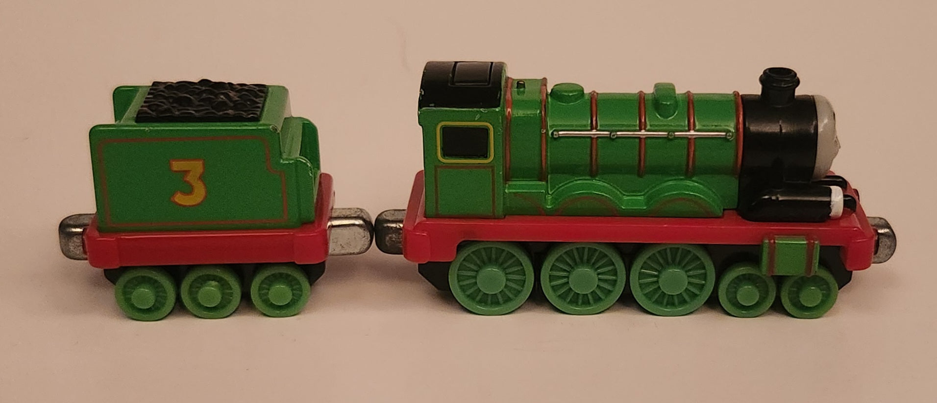 2009 Mattel Gullane Thomas The Train & Friends Take n Play #3 Henry With Henry's Tender Coal Car Green Magnetic Die Cast Toy Vehicle Set T0200 4